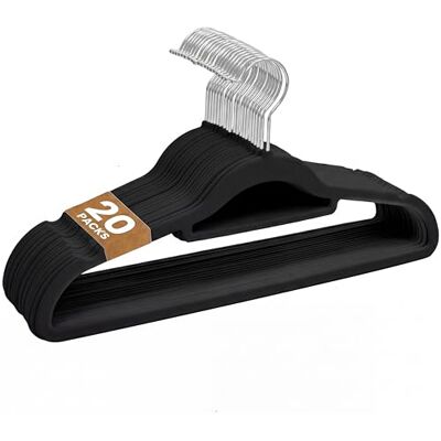 Sasha Morel 20 Pack Velvet Coat Hangers – Non Slip Velvet Hangers for Clothes, Space Saving Adult Hangers with Tie Organizer & Swivel Hooks – Clothes Hangers Wardrobe Storage Black Sasha Morel 20 Pack Velvet Coat Hangers – Non Slip Velvet Hangers for Clothes, Space Saving Adult Hangers with Tie Organizer & Swivel Hooks – Clothes Hangers Wardrobe Storage Black