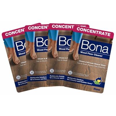 Bona Wood Floor Cleaner Liquid, 60ml Concentrate Refill Pouch, for Varnished or Hard-Waxed Wood Floors, Pack of 4x60ml, 4 Litre Refill Bona Wood Floor Cleaner Liquid, 60ml Concentrate Refill Pouch, for Varnished or Hard-Waxed Wood Floors, Pack of 4x60ml, 4 Litre Refill