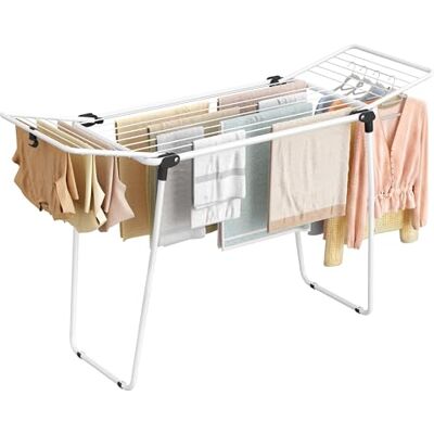 SONGMICS Clothes Airer, Foldable Steel Laundry Rack, 16.6 m Drying Space, 158 x 53 x 93 cm, Matte White, Serene Grey, for Indoor and Outdoor, Bunji Collection LLR520WK01 SONGMICS Clothes Airer, Foldable Steel Laundry Rack, 16.6 m Drying Space, 158 x 53 x 93 cm, Matte White, Serene Grey, for Indoor and Outdoor, Bunji Collection LLR520WK01