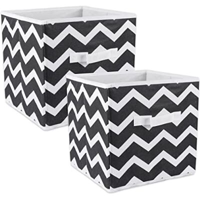 DII Non Woven Polyester Storage Bin, Chevron, Black, Small Set of 2 DII Non Woven Polyester Storage Bin, Chevron, Black, Small Set of 2