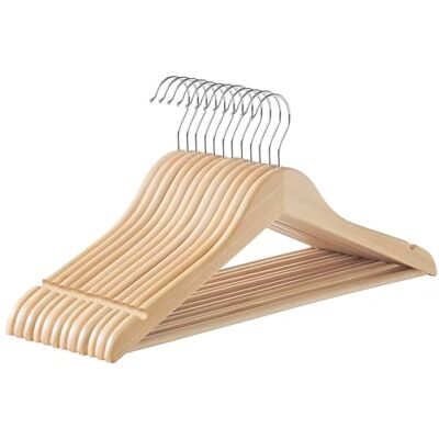 SONGMICS Wooden Hangers, Pack of 12, Coat Hangers, Non-Slip, Pants Bar, 360° Swivel Hooks, for Jackets, Shirts, Coats, Natural Beige CRW010N12 SONGMICS Wooden Hangers, Pack of 12, Coat Hangers, Non-Slip, Pants Bar, 360° Swivel Hooks, for Jackets, Shirts, Coats, Natural Beige CRW010N12