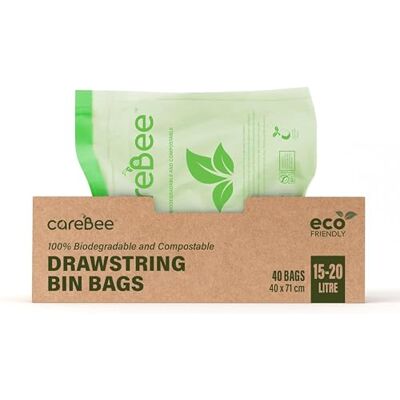 CareBee Drawstring Bin Bags –Heavy Duty Rubbish Bags with Easy-Tie Handles –Leakproof, Tear-Resistant & Odour-Control –Ideal for Home, Kitchen, Office & Outdoor Use (15-20, 40 Pack) CareBee Drawstring Bin Bags –Heavy Duty Rubbish Bags with Easy-Tie Handles –Leakproof, Tear-Resistant & Odour-Control –Ideal for Home, Kitchen, Office & Outdoor Use (15-20, 40 Pack)