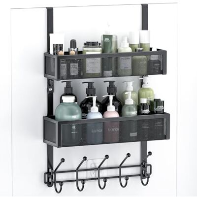 Aimeaihe Over The Door Hooks Organizer, 2 Adjustable Heights Door Hanger Coat Rack with 2 Mesh Baskets and 10 Hooks, Back of Door Storage Organizer for Bedroom,Bathroom,Kitchen (Black) Aimeaihe Over The Door Hooks Organizer, 2 Adjustable Heights Door Hanger Coat Rack with 2 Mesh Baskets and 10 Hooks, Back of Door Storage Organizer for Bedroom,Bathroom,Kitchen (Black)