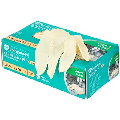 Bodyguards Bodyguard Gl8883 Powder Free Disposable Latex Glove, L Size, White, Pack of 100 (Packaging may vary) Bodyguards Bodyguard Gl8883 Powder Free Disposable Latex Glove, L Size, White, Pack of 100 (Packaging may vary)