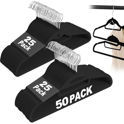 UEAKPIC Black Velvet Hangers 50 Pack, S-Shaped and Stackable Non Slip Felt Hanger with 360°Swivel Hook, Ultra Thin and Space Saving Flocked Hangers for Suits, Shirts, Coats, 15Lbs Capacity Heavy Duty UEAKPIC Black Velvet Hangers 50 Pack, S-Shaped and Stackable Non Slip Felt Hanger with 360°Swivel Hook, Ultra Thin and Space Saving Flocked Hangers for Suits, Shirts, Coats, 15Lbs Capacity Heavy Duty