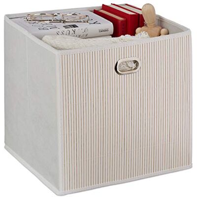 Relaxdays Bamboo Storage Basket, Bathroom & Bedroom Organiser, Cube, Tall Box, HxWxD 31 x 31 x 31 cm, Folding, White Relaxdays Bamboo Storage Basket, Bathroom & Bedroom Organiser, Cube, Tall Box, HxWxD 31 x 31 x 31 cm, Folding, White