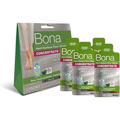 Bona Hard-Surface Floor Cleaner Liquid, for Stone, Tile, Laminate & LVT Floors, 60ml Concentrate Refill Pouch, 4 Count (Pack of 4x60ml) Bona Hard-Surface Floor Cleaner Liquid, for Stone, Tile, Laminate & LVT Floors, 60ml Concentrate Refill Pouch, 4 Count (Pack of 4x60ml)