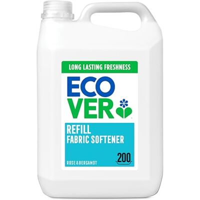 Ecover Concentrated Fabric Softener Refill, Fabric Conditioner to Soften Your Clothes, Rose & Bergamot Scent 1 x 200 Washes, 1 x 5L Ecover Concentrated Fabric Softener Refill, Fabric Conditioner to Soften Your Clothes, Rose & Bergamot Scent 1 x 200 Washes, 1 x 5L