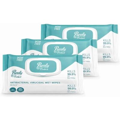 Blake & White Purely Protect Antibacterial & Virucidal Wet Wipes Biodegradable, Plastic‑Free, Eco‑Friendly Cleaning Wipes For Home, Office, Workplace & Industrial Use (3 Packs of 100) Blake & White Purely Protect Antibacterial & Virucidal Wet Wipes Biodegradable, Plastic‑Free, Eco‑Friendly Cleaning Wipes For Home, Office, Workplace & Industrial Use (3 Packs of 100)