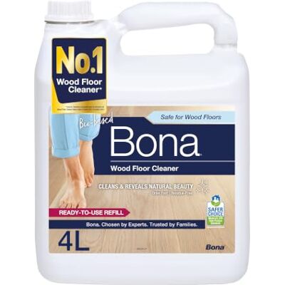 Bona Wood Floor Cleaner Liquid Refill, 4 Litre Bio-Based pH-Neutral Residue Free Streak Free Fast Drying Spray Mop Refill Bona Wood Floor Cleaner Liquid Refill, 4 Litre Bio-Based pH-Neutral Residue Free Streak Free Fast Drying Spray Mop Refill