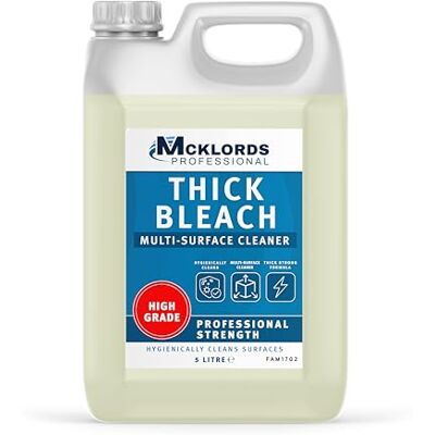 McKLords Professional Thick Bleach Heavy Duty Bleach Cleaning Liquid for Floors, Drains & Hard Surfaces Hygienically Cleans 5L McKLords Professional Thick Bleach Heavy Duty Bleach Cleaning Liquid for Floors, Drains & Hard Surfaces Hygienically Cleans 5L