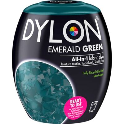 Dylon Washing Machine Fabric Dye Pod, Emerald Green, 350g Machine Dye for Clothes, Soft Furnishings & Projects, Renew Fabrics, up to 600g of Fabric per Pod Dylon Washing Machine Fabric Dye Pod, Emerald Green, 350g Machine Dye for Clothes, Soft Furnishings & Projects, Renew Fabrics, up to 600g of Fabric per Pod