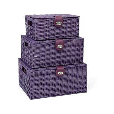 ARPAN Set of 3 Resin Woven Storage Basket Box With Lid & Lock (Purple) ARPAN Set of 3 Resin Woven Storage Basket Box With Lid & Lock (Purple)