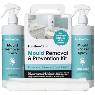 Furniture Clinic Mould Removal & Prevention Kit Mould Remover Spray for Cleaning of Bathroom Walls, Shower Tiles, Ceilings With Anti-Mould Spray for Spore Removal and Prevention of Regrowth Furniture Clinic Mould Removal & Prevention Kit Mould Remover Spray for Cleaning of Bathroom Walls, Shower Tiles, Ceilings With Anti-Mould Spray for Spore Removal and Prevention of Regrowth