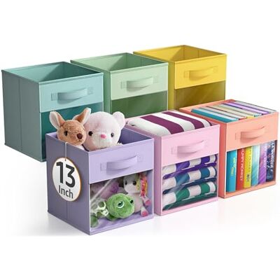 Sorbus 13 Inch Storage Bins with Clear Window 6 Foldable Baskets for Organizing Clothes, Toys, Books Sturdy Collapsible Fabric Storage Cubes with Handle Storage Baskets for Shelves, Closets Sorbus 13 Inch Storage Bins with Clear Window 6 Foldable Baskets for Organizing Clothes, Toys, Books Sturdy Collapsible Fabric Storage Cubes with Handle Storage Baskets for Shelves, Closets