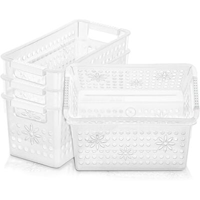 Cetomo Plastic Storage Box, Storage Baskets with Handle, Shelf Basket Organizer with Hole, Open Top Storage Bin for Home Kitchen Office, Transparent, 6 Pack (29 x 13.5 x 12.5 cm) Cetomo Plastic Storage Box, Storage Baskets with Handle, Shelf Basket Organizer with Hole, Open Top Storage Bin for Home Kitchen Office, Transparent, 6 Pack (29 x 13.5 x 12.5 cm)