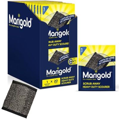 Marigold Scrub Away Stainless Steel Scourers 20 Single Packs of Scouring Pads Heavy Duty Non Scratch Metal Scourer Easy to Clean Tackles Tough and Burnt on Food Marigold Scrub Away Stainless Steel Scourers 20 Single Packs of Scouring Pads Heavy Duty Non Scratch Metal Scourer Easy to Clean Tackles Tough and Burnt on Food