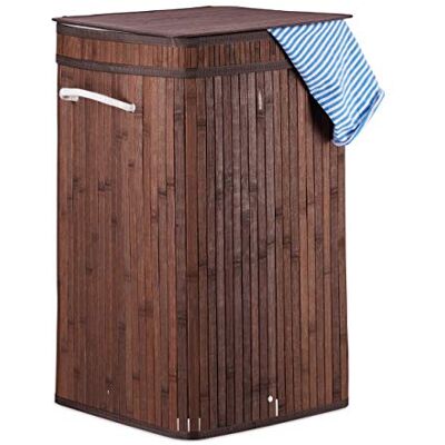 Relaxdays Brown Bamboo Pop-Up Laundry Hamper, Handle, Portable, 70 L Load, Square Laundry Bag, HxØ: 63 x 36 cm Relaxdays Brown Bamboo Pop-Up Laundry Hamper, Handle, Portable, 70 L Load, Square Laundry Bag, HxØ: 63 x 36 cm