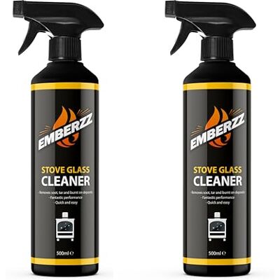 Emberzz Stove Glass Cleaner Dissolves Soot, Grease and Tar- Crystal Clear Glass For Wood Log Burner 500ml x 2 Emberzz Stove Glass Cleaner Dissolves Soot, Grease and Tar- Crystal Clear Glass For Wood Log Burner 500ml x 2