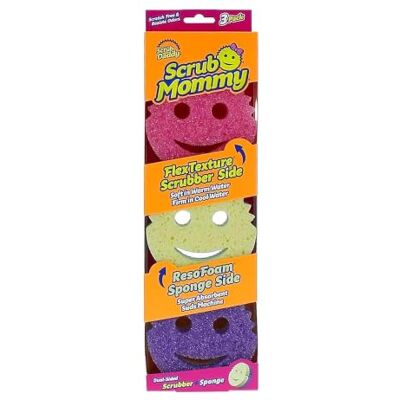 Scrub Daddy Scrub Mommy Cleaning Sponges Dual Sided Non Scratch Sponge Scourers, Smiley Kitchen Sponges for Dishwashing & Bathroom, FlexTexture Dish Scrubber Sponge, Assorted 3 Pack Scrub Daddy Scrub Mommy Cleaning Sponges Dual Sided Non Scratch Sponge Scourers, Smiley Kitchen Sponges for Dishwashing & Bathroom, FlexTexture Dish Scrubber Sponge, Assorted 3 Pack