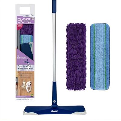 Bona Pet System Premium Microfibre Mop Kit, for Cleaning Hard Floors, Incl. 1x Floor Mop, 1x Cleaning Pad, 1x Sweeping Pad, Electrostatic Action Attracts Pet Hair, Blue Bona Pet System Premium Microfibre Mop Kit, for Cleaning Hard Floors, Incl. 1x Floor Mop, 1x Cleaning Pad, 1x Sweeping Pad, Electrostatic Action Attracts Pet Hair, Blue