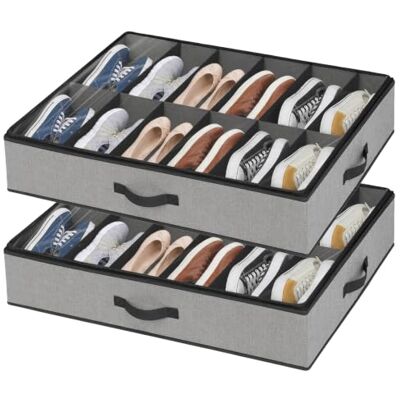 AiQInu 2 Pieces Shoe Organizer, Shoe Boxes with Transparent Window, Foldable Under Bed Shoe Rack, Reinforced Handles, Wardrobe Broom Holder for Under Bed Wardrobe AiQInu 2 Pieces Shoe Organizer, Shoe Boxes with Transparent Window, Foldable Under Bed Shoe Rack, Reinforced Handles, Wardrobe Broom Holder for Under Bed Wardrobe