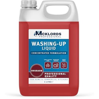 McKLords Professional Rhubarb Washing Up Liquid 5L Concentrated Formula for Sparkling Clean Dishes Hygienically Cleans & Cuts Through Grease Ideal for Home, Kitchen & Commercial Use McKLords Professional Rhubarb Washing Up Liquid 5L Concentrated Formula for Sparkling Clean Dishes Hygienically Cleans & Cuts Through Grease Ideal for Home, Kitchen & Commercial Use