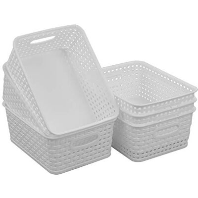 Vababa White Plastic Storage Baskets/Storage Bins, Pack for 6 Vababa White Plastic Storage Baskets/Storage Bins, Pack for 6