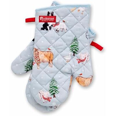 Cooksmart Christmas On The Farm Gauntlet Oven Gloves Heat Resistant Cooksmart Christmas On The Farm Gauntlet Oven Gloves Heat Resistant