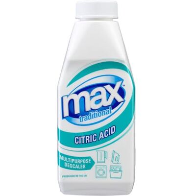 Max Traditional Citric Acid Descaler, Natural High Performance Citric Acid for Cleaning, Sterilising and Limescale Remover, For Washing Machines, Kettles and Dishwashers, 450g Made in the UK Max Traditional Citric Acid Descaler, Natural High Performance Citric Acid for Cleaning, Sterilising and Limescale Remover, For Washing Machines, Kettles and Dishwashers, 450g Made in the UK