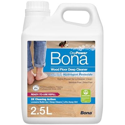 Bona OxyPower Wood Floor Cleaner Liquid, Wooden Floor Cleaner, for Varnished or Hard Waxed Wood Floors, 2.5 Litre Refill Bona OxyPower Wood Floor Cleaner Liquid, Wooden Floor Cleaner, for Varnished or Hard Waxed Wood Floors, 2.5 Litre Refill