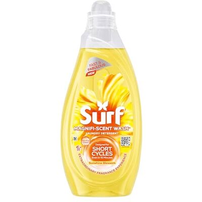 Surf Magnifi-Scent Quick Wash Sunshine Blossom 55 Washes Laundry Liquid Washing Detergent For Short Cycles Fast and Fabulous Fragrance 1.485 L Surf Magnifi-Scent Quick Wash Sunshine Blossom 55 Washes Laundry Liquid Washing Detergent For Short Cycles Fast and Fabulous Fragrance 1.485 L