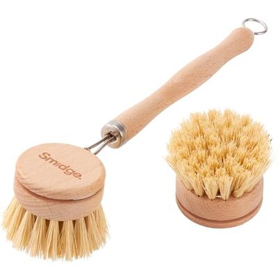 Smidge Natural Beechwood Dish Brush Set, Wooden Dish Brushes for Washing Up, Includes One Cleaning Wand with Head and One Spare Head Smidge Natural Beechwood Dish Brush Set, Wooden Dish Brushes for Washing Up, Includes One Cleaning Wand with Head and One Spare Head
