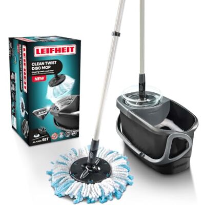 Leifheit mop & bucket Set CLEAN TWIST Disc Mop Ergo, Black-Diamond-Edition Floor mop with mop pad for all hard floor types, telescopic handle adjustable from 109 to 140 cm, spin-stop function, black Leifheit mop & bucket Set CLEAN TWIST Disc Mop Ergo, Black-Diamond-Edition Floor mop with mop pad for all hard floor types, telescopic handle adjustable from 109 to 140 cm, spin-stop function, black
