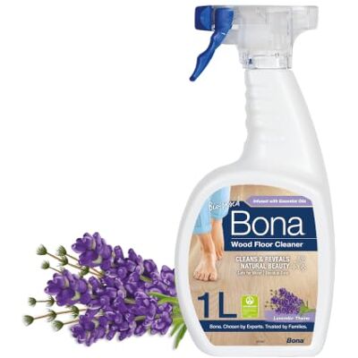 Bona Wood Floor Cleaner Liquid Spray, Lavender Thyme, 1 Litre Bio-Based pH-Neutral Residue Free Streak Free Fast Drying Spray Bottle Bona Wood Floor Cleaner Liquid Spray, Lavender Thyme, 1 Litre Bio-Based pH-Neutral Residue Free Streak Free Fast Drying Spray Bottle