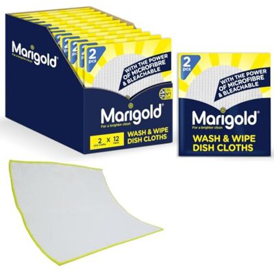 Marigold Wash and Wipe Kitchen Cloth, 12 Packs of 2 Cloths, White Marigold Wash and Wipe Kitchen Cloth, 12 Packs of 2 Cloths, White