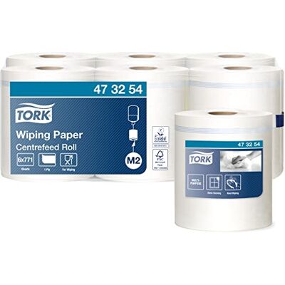 Tork Centrefeed Wiping Paper White M2, Hand and Surface Wiping, 1 x 771 Sheets, 473254 Tork Centrefeed Wiping Paper White M2, Hand and Surface Wiping, 1 x 771 Sheets, 473254