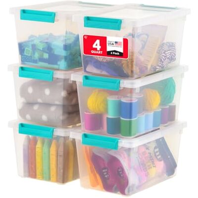 IRIS USA Storage Bins with Lids for Craft Storage, 6-Pack, 4.3 Qt Plastic Stackable Sensory Bin Organizer Container Clip Box for Art Craft Scrapbook Home Office Stationery Journaling Supplies, Clear IRIS USA Storage Bins with Lids for Craft Storage, 6-Pack, 4.3 Qt Plastic Stackable Sensory Bin Organizer Container Clip Box for Art Craft Scrapbook Home Office Stationery Journaling Supplies, Clear