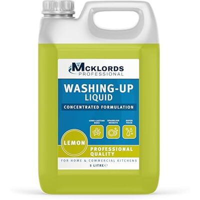 McKLords Professional Lemon Washing Up Liquid 5L Concentrated Formula for Sparkling Clean Dishes Hygienically Cleans & Cuts Through Grease Ideal for Home, Kitchen & Commercial Use McKLords Professional Lemon Washing Up Liquid 5L Concentrated Formula for Sparkling Clean Dishes Hygienically Cleans & Cuts Through Grease Ideal for Home, Kitchen & Commercial Use
