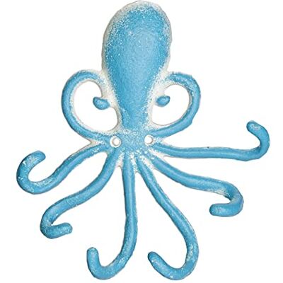 Relaxdays Wall Hook Rail Octopus, 6 Coat Hangers, Cast Iron, HWD: 16.5 x 15.5 x 4 cm, Antique Key, Light Blue/White Relaxdays Wall Hook Rail Octopus, 6 Coat Hangers, Cast Iron, HWD: 16.5 x 15.5 x 4 cm, Antique Key, Light Blue/White