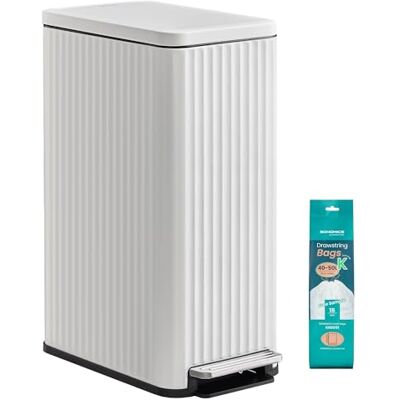 SONGMICS Kitchen Bin with Pedal, 13 Gallon (50 L) Slim Waste Bin with Soft-Close Lid, Removable Inner Bucket, Steel, 15 Rubbish Bags Included, Space-Saving, Cloud White LTB350WZ02 SONGMICS Kitchen Bin with Pedal, 13 Gallon (50 L) Slim Waste Bin with Soft-Close Lid, Removable Inner Bucket, Steel, 15 Rubbish Bags Included, Space-Saving, Cloud White LTB350WZ02