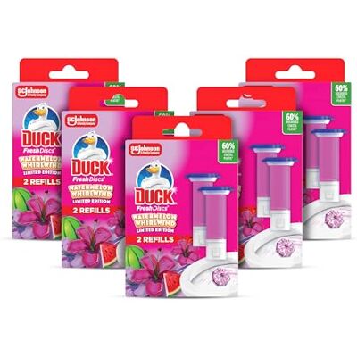 DUCK Fresh Discs Toilet Cleaner Refill Twin Pack, Fights Stains That Harbour Germs, Prevents Limescale Build Up, Watermelon Whirlwind, Pack of 5 (Total of 10 Refill Tubes) DUCK Fresh Discs Toilet Cleaner Refill Twin Pack, Fights Stains That Harbour Germs, Prevents Limescale Build Up, Watermelon Whirlwind, Pack of 5 (Total of 10 Refill Tubes)