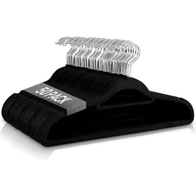 EDIESI , Coat Hangers, Hangers for Clothes, for Trousers, Velvet, Shirt, Skirt, Suits, Wardrobe Storage (50 pieces Black with Tie Bar) EDIESI , Coat Hangers, Hangers for Clothes, for Trousers, Velvet, Shirt, Skirt, Suits, Wardrobe Storage (50 pieces Black with Tie Bar)