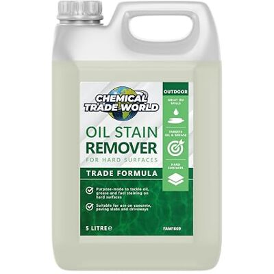 Chemical Trade World Oil Stain Remover for Hard Surfaces 5L Heavy-Duty Cleaner for Driveways, Concrete & Paving Lifts Oil, Grease & Fuel Stains Chemical Trade World Oil Stain Remover for Hard Surfaces 5L Heavy-Duty Cleaner for Driveways, Concrete & Paving Lifts Oil, Grease & Fuel Stains