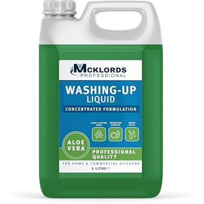 McKLords Professional Aloe Vera Washing Up Liquid 5L Concentrated Formula for Sparkling Clean Dishes Hygienically Cleans & Cuts Through Grease Ideal for Home, Kitchen & Commercial Use McKLords Professional Aloe Vera Washing Up Liquid 5L Concentrated Formula for Sparkling Clean Dishes Hygienically Cleans & Cuts Through Grease Ideal for Home, Kitchen & Commercial Use