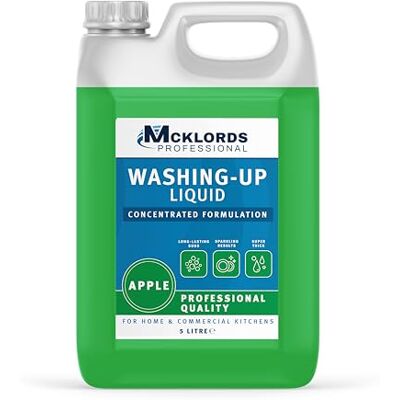 McKLords Professional Apple Washing Up Liquid 5L Concentrated Formula for Sparkling Clean Dishes Hygienically Cleans & Cuts Through Grease Ideal for Home, Kitchen & Commercial Use McKLords Professional Apple Washing Up Liquid 5L Concentrated Formula for Sparkling Clean Dishes Hygienically Cleans & Cuts Through Grease Ideal for Home, Kitchen & Commercial Use