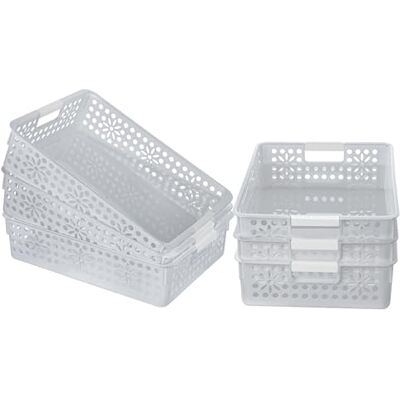 Cetomo Plastic Storage Box, Storage Baskets with Handle, Shelf Basket Organizer with Hole, Open Top Storage Bin for Home Kitchen Office, Gray, 6 Pack (34.5 x 24.5 x 8.5 cm) Cetomo Plastic Storage Box, Storage Baskets with Handle, Shelf Basket Organizer with Hole, Open Top Storage Bin for Home Kitchen Office, Gray, 6 Pack (34.5 x 24.5 x 8.5 cm)