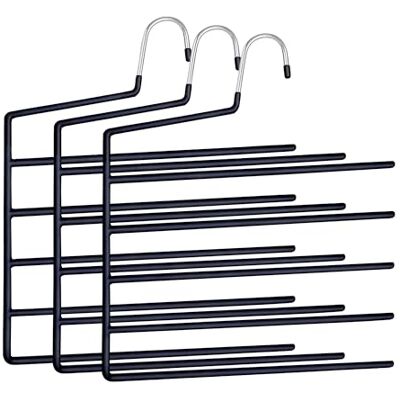 Relaxdays Multi Trouser Hangers, Set of 3, 5 Bars, Non-Slip, Space-Saving, HxW 35 x 32 cm, Trouser Holders, Black Relaxdays Multi Trouser Hangers, Set of 3, 5 Bars, Non-Slip, Space-Saving, HxW 35 x 32 cm, Trouser Holders, Black