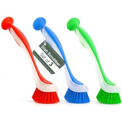 Zuvo Washing Up Brush Set of 3, Long Handle Dish Brushes for Kitchen Sink With suction cup base to stand upright, stiff nylon bristles for pots and pans, 3 durable brushes, dishwasher safe Zuvo Washing Up Brush Set of 3, Long Handle Dish Brushes for Kitchen Sink With suction cup base to stand upright, stiff nylon bristles for pots and pans, 3 durable brushes, dishwasher safe