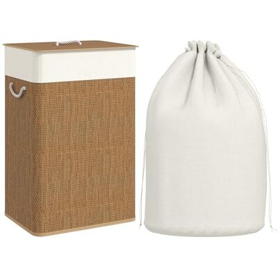 HOMCOM Bamboo Laundry Basket with Lid, 72L Laundry Hamper with Rope Handles, Washing Basket with Removable Washable Liner Bag for Bathroom, Bedroom, Brown HOMCOM Bamboo Laundry Basket with Lid, 72L Laundry Hamper with Rope Handles, Washing Basket with Removable Washable Liner Bag for Bathroom, Bedroom, Brown